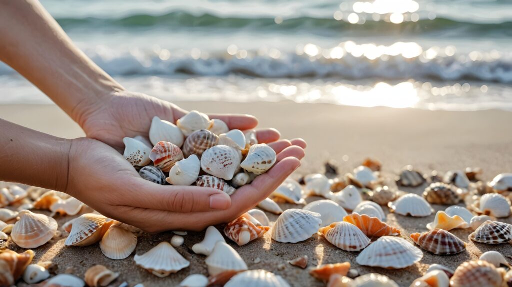 Somebody collecting seashells from a beach